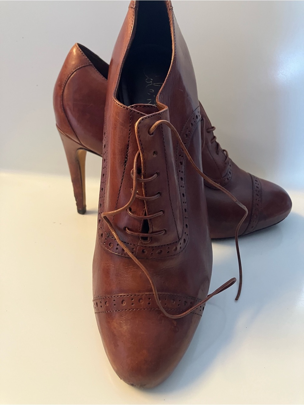 Cole Haan Brown Leather Lace-Up Heel Oxfords